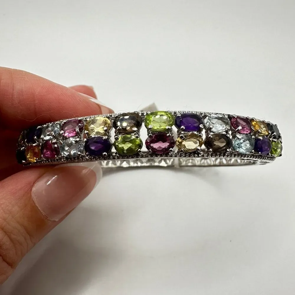 NWT Multi-gemstone and stainless steel hinged bangle/ bracelet!‎